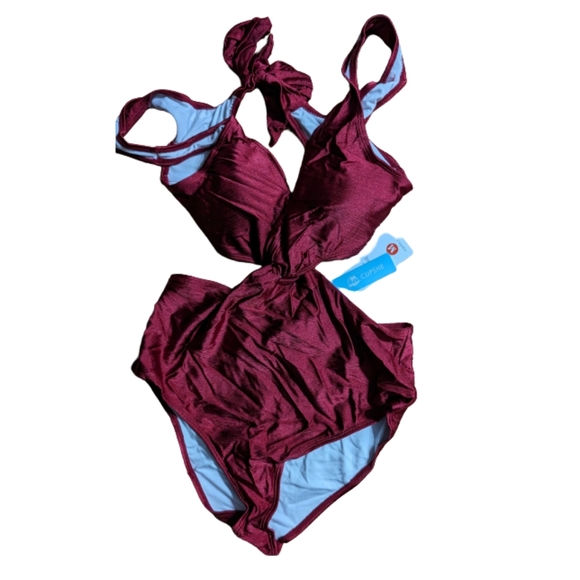 Cupshe Red Cutout Open Sides Strappy One Piece Sexy Swimsuit Sz M Halter - Picture 1 of 13